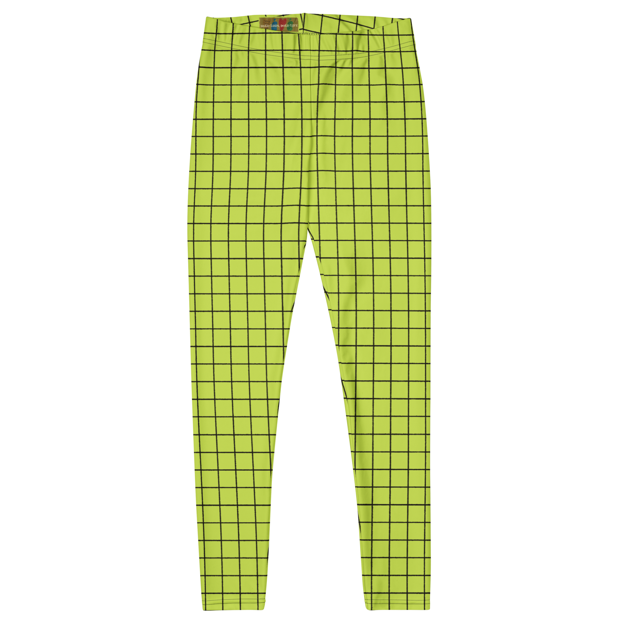 Neon yellow-yellow hand-drawn grid leggings by YéYé
