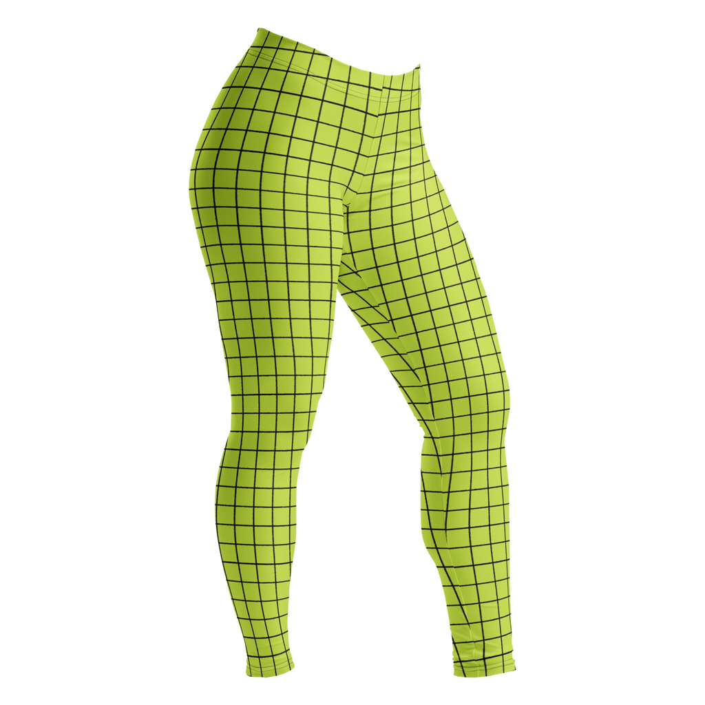 Neon yellow-yellow hand-drawn grid leggings by YéYé