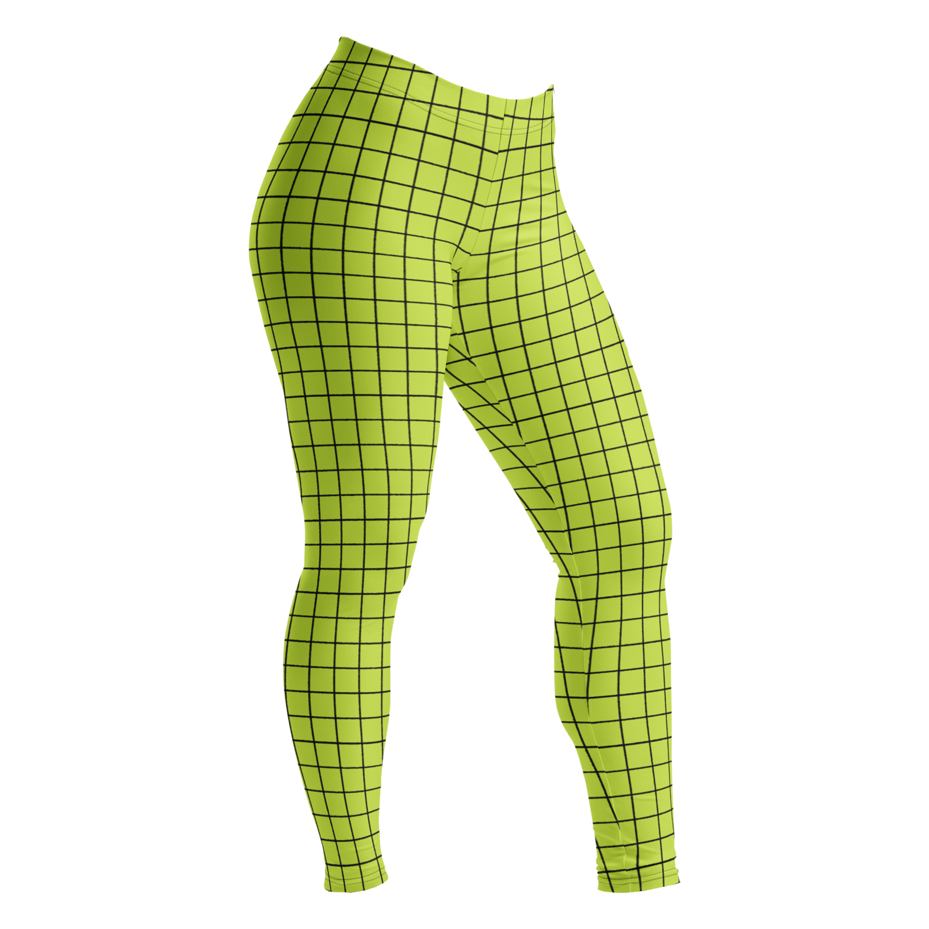 Neon yellow-yellow hand-drawn grid leggings by YéYé