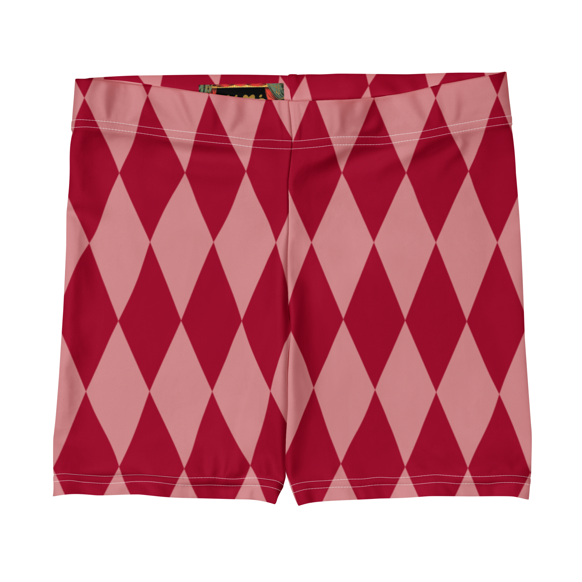 studio-yeye-harlequin-diamond-bike-shorts-pink-red-front