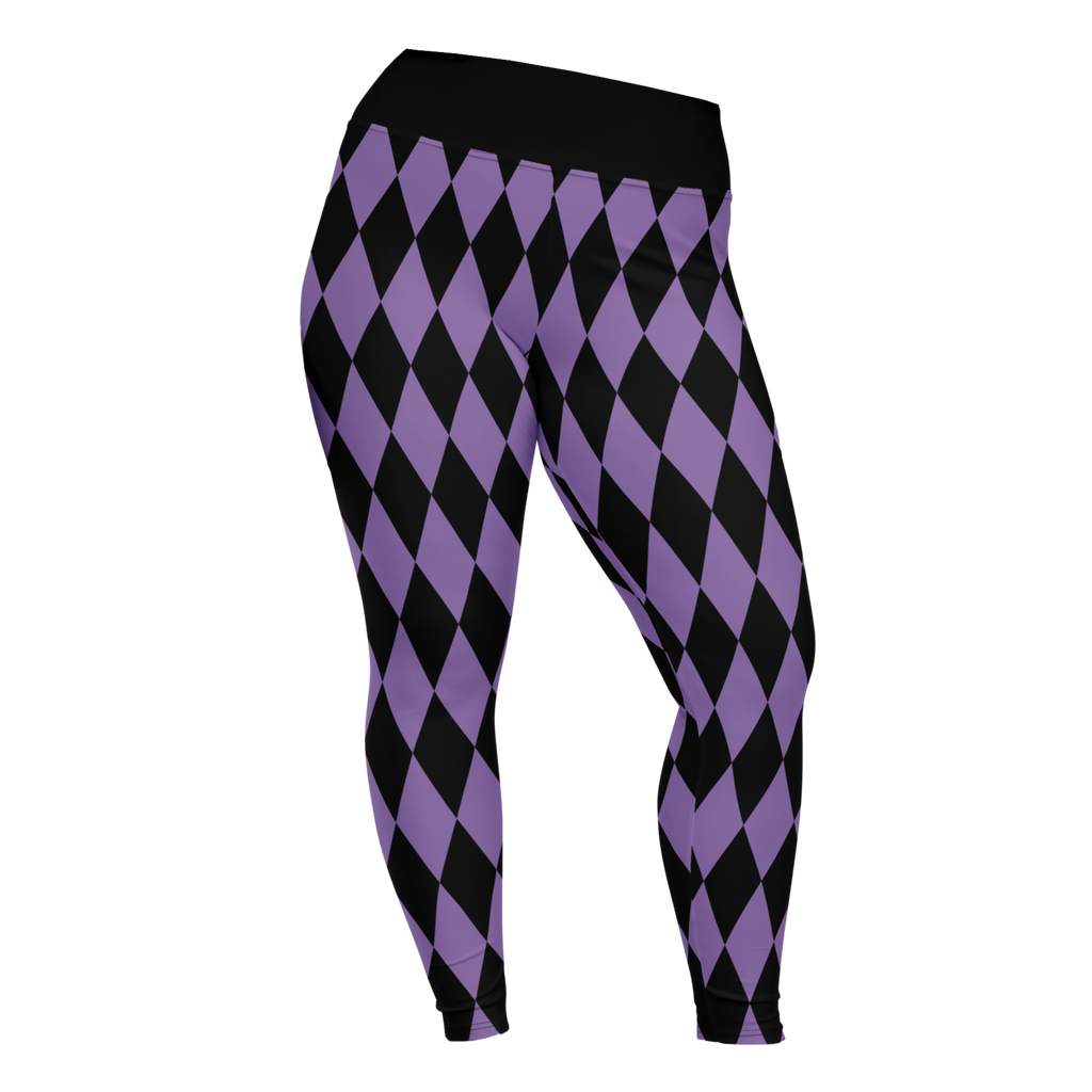 studio-yeye-harlequin-diamond-plus-size-leggings-purple-black-front