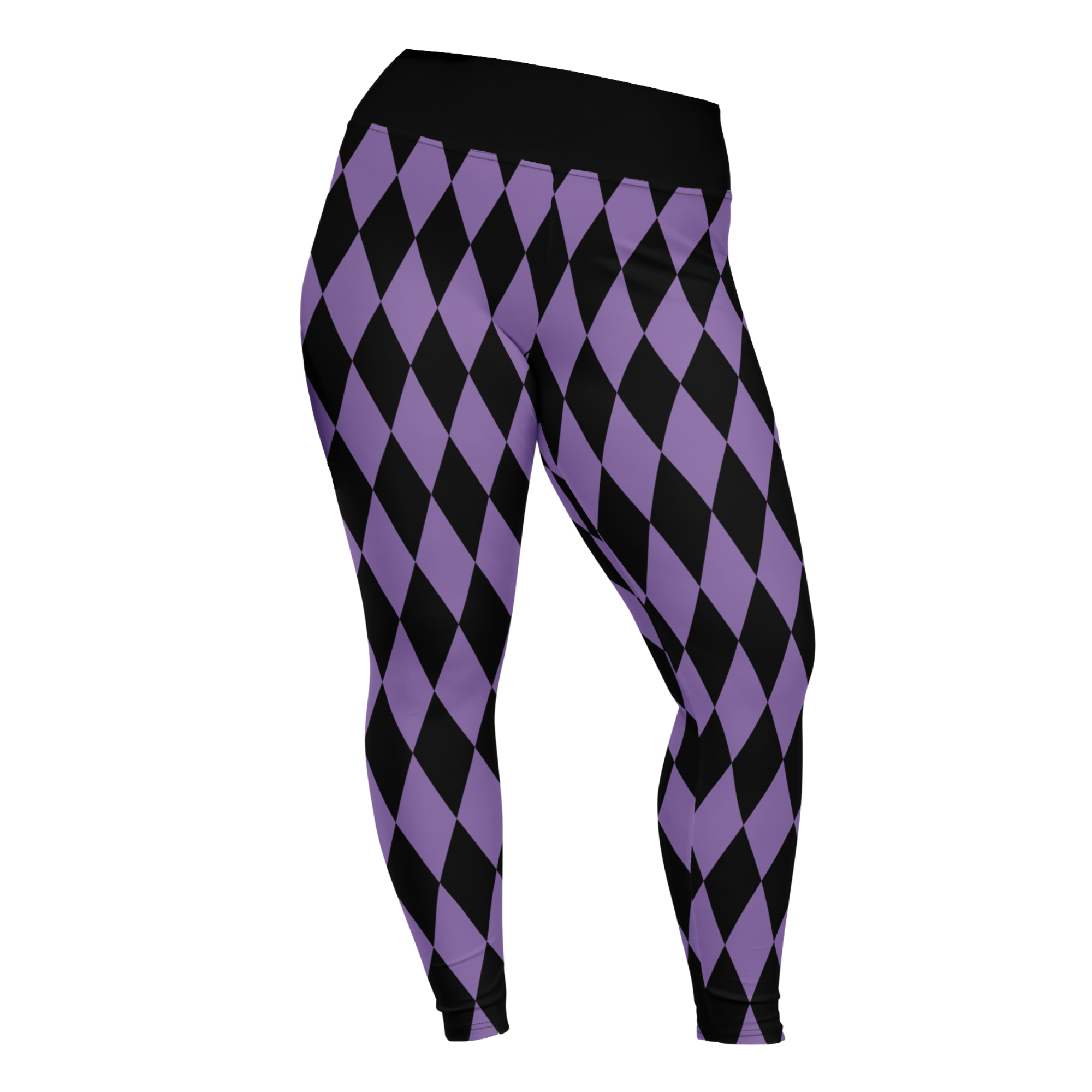 studio-yeye-harlequin-diamond-plus-size-leggings-purple-black-front