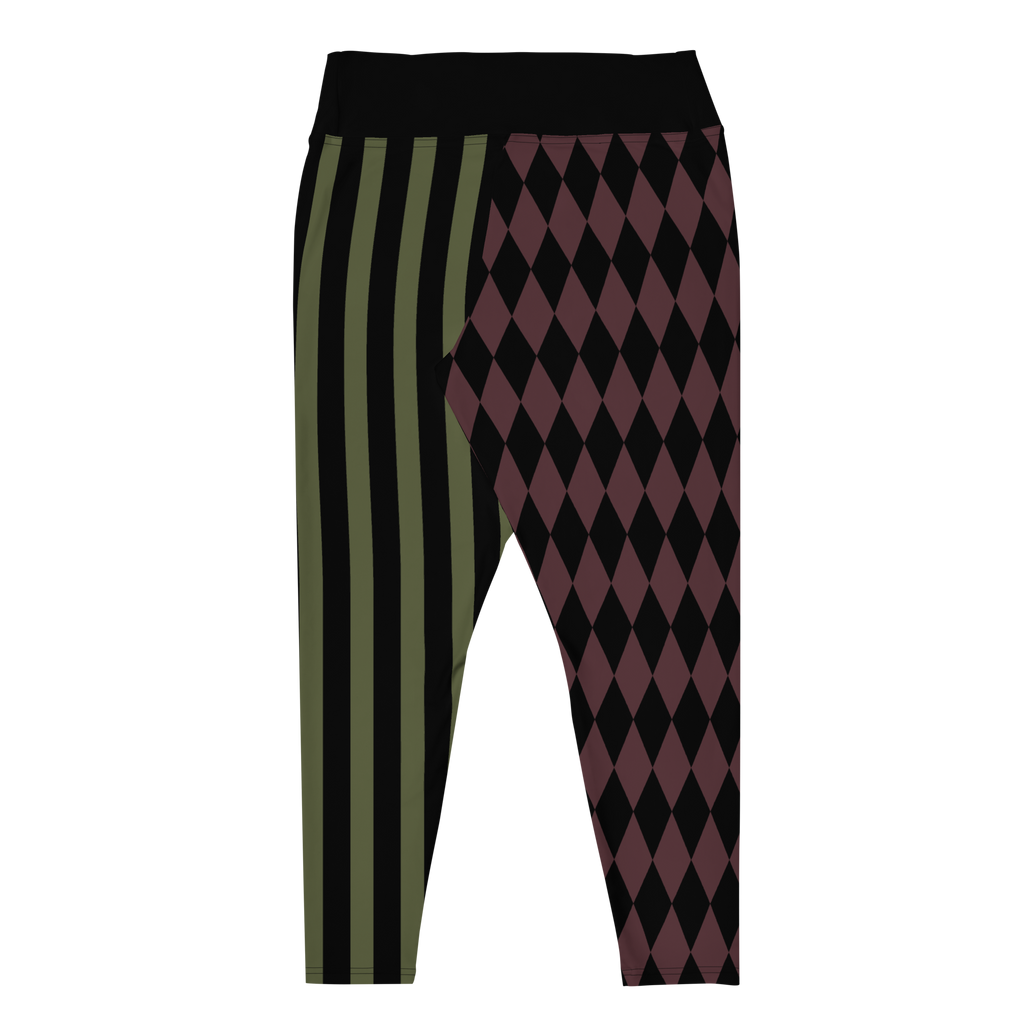 studio-yeye-harlequin-jester-leggings-plus-size-olive-maroon-burgundy-flat-back