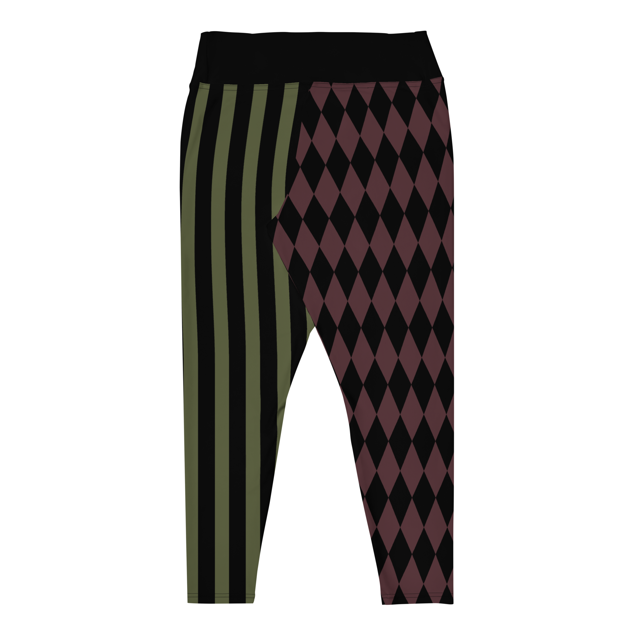 studio-yeye-harlequin-jester-leggings-plus-size-olive-maroon-burgundy-flat-back