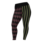 studio-yeye-harlequin-jester-leggings-plus-size-olive-maroon-burgundy-front