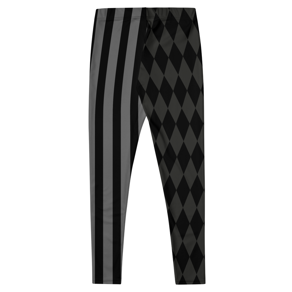 Mismatched harlequin diamond and stripe leggings in silent film grayscale by YéYé