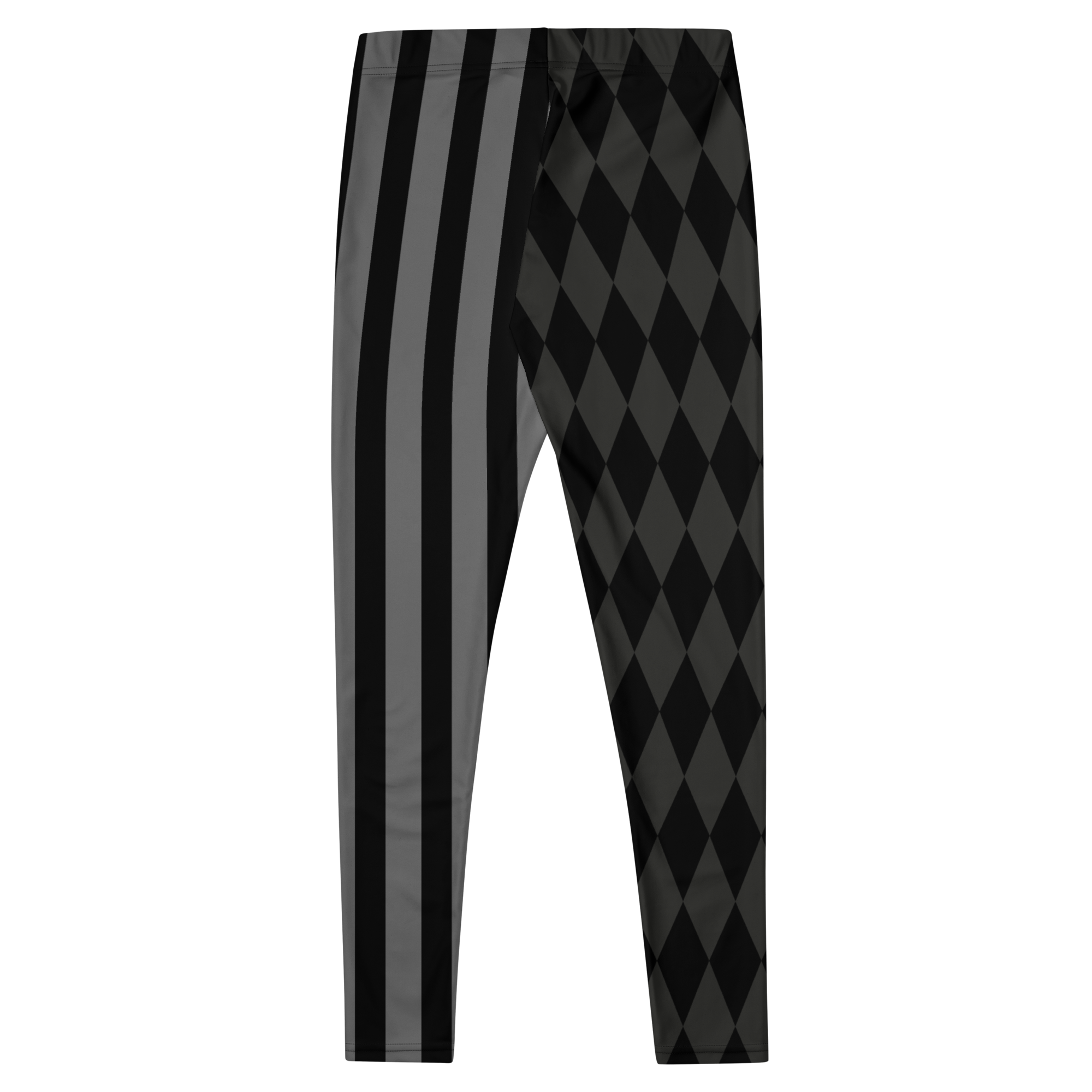 Mismatched harlequin diamond and stripe leggings in silent film grayscale by YéYé