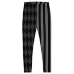 Mismatched harlequin diamond and stripe leggings in silent film grayscale by YéYé