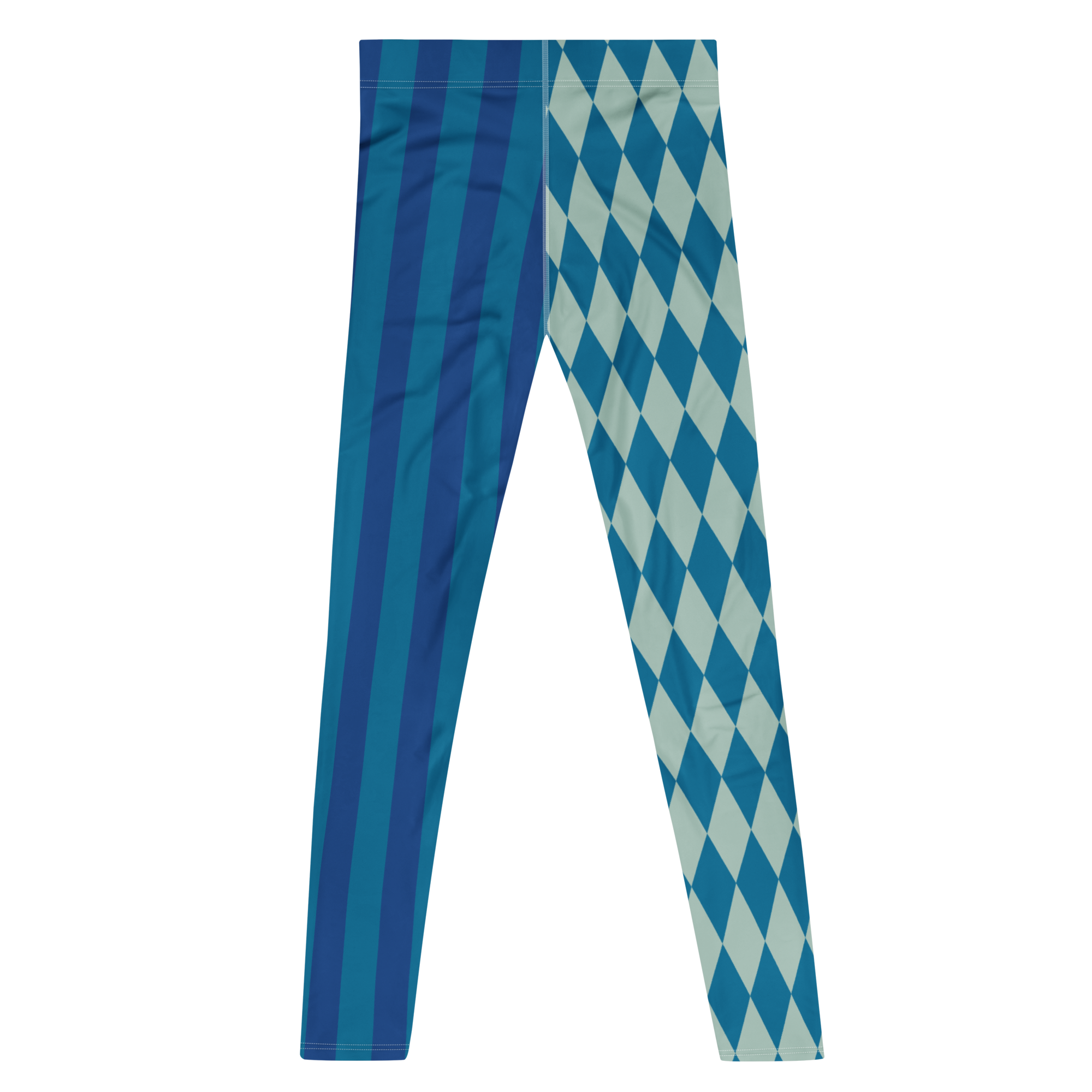 studio-yeye-harlequin-jester-mens-leggings-blue-teal-flat-back