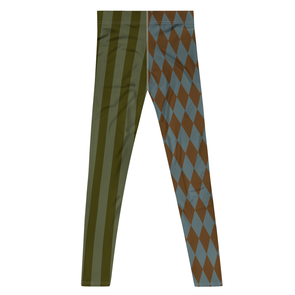 studio-yeye-harlequin-jester-mens-leggings-brown-green-flat-back