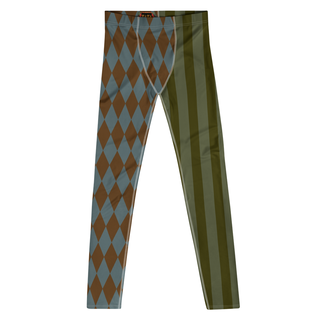 studio-yeye-harlequin-jester-mens-leggings-brown-green-flat-front