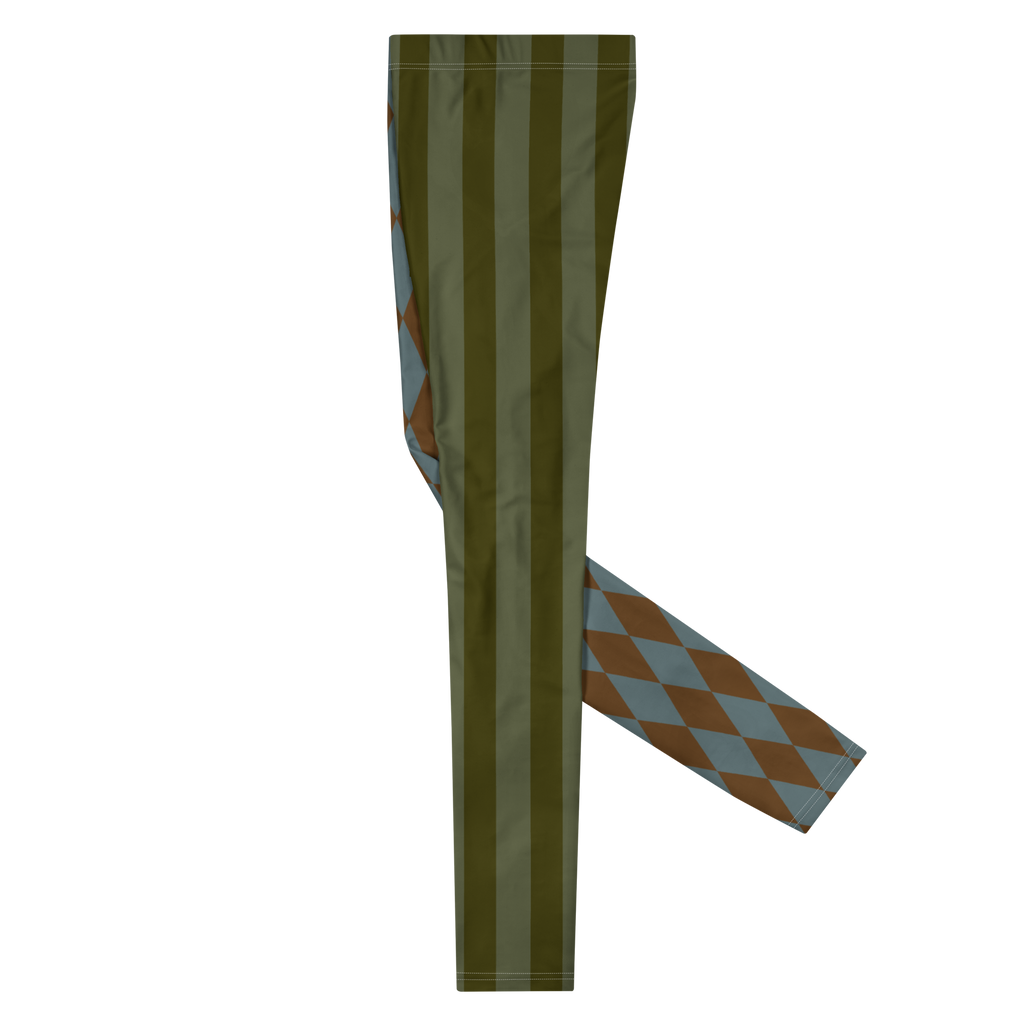 studio-yeye-harlequin-jester-mens-leggings-brown-green-flat-left