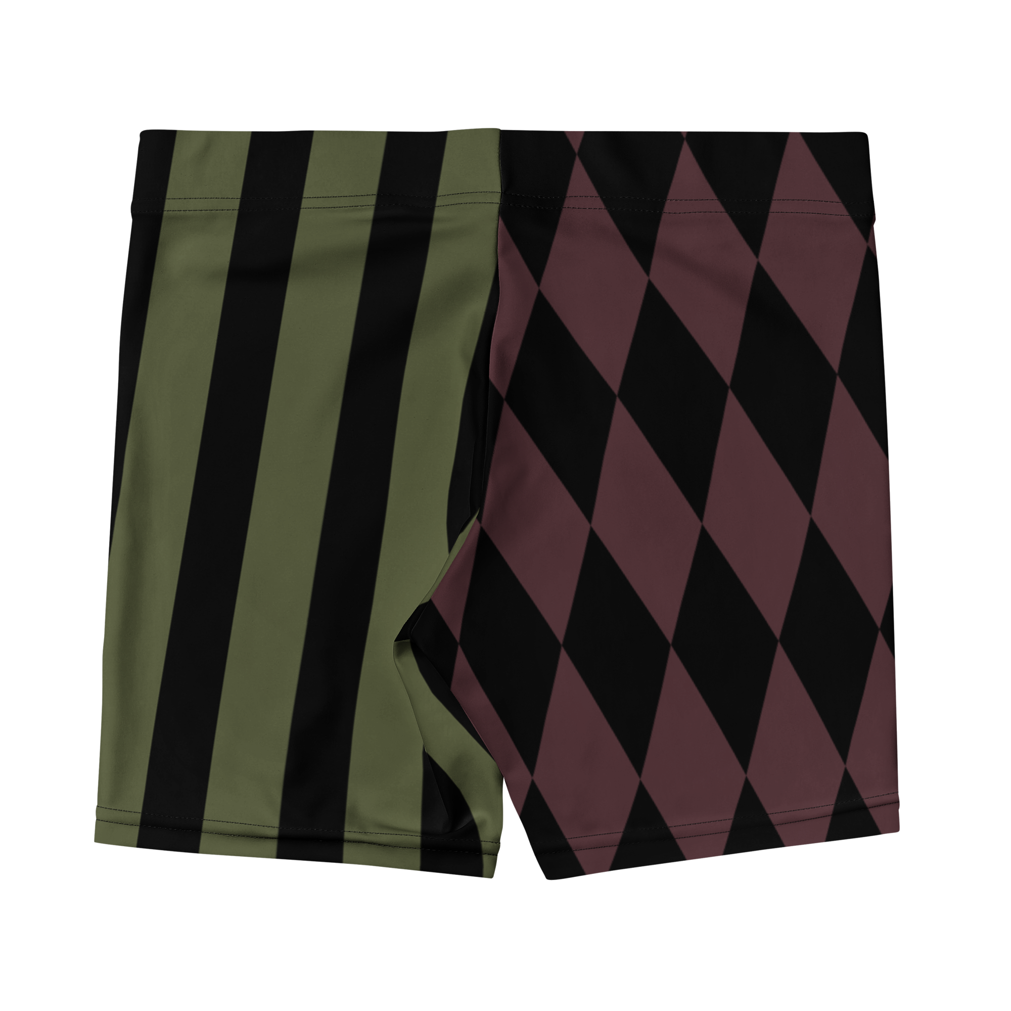 studio-yeye-harlequin-jester-olive-burgundy-bike-shorts-back