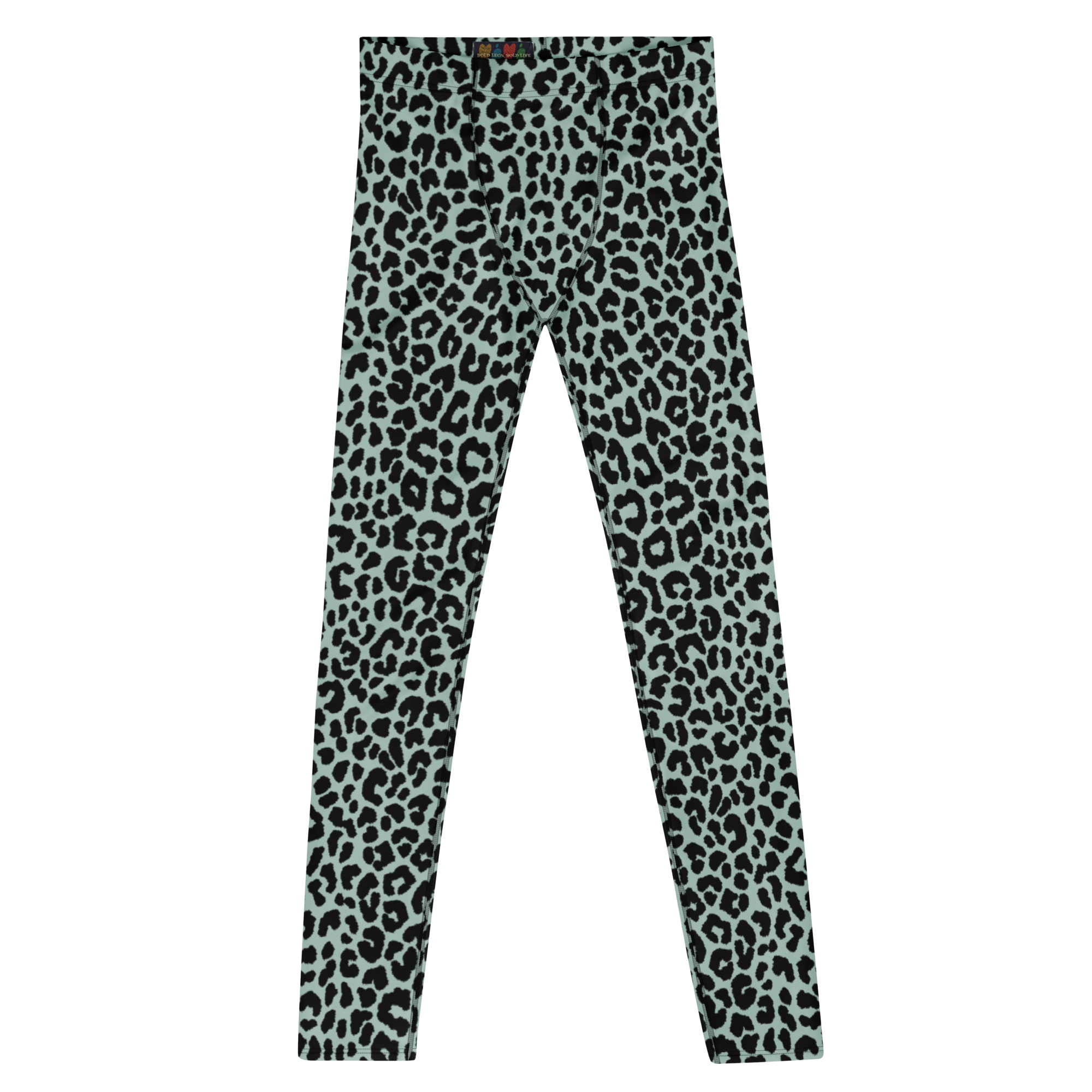studio-yeye-leopard-love-mens-leggings-mint-blue-black-front