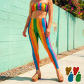 Rainbow pride stripe leggings - hand drawn watercolor art LGBTQ outfit Queer fashion