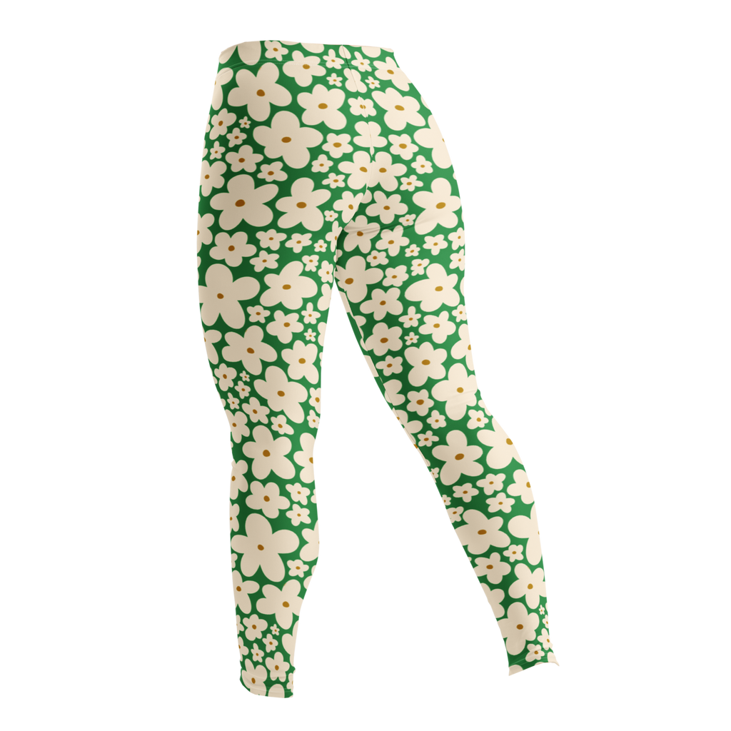 Kelly green and cream 60s retro floral print leggings by YéYé