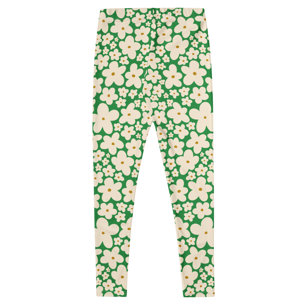 Kelly green and cream 60s retro floral print leggings by YéYé