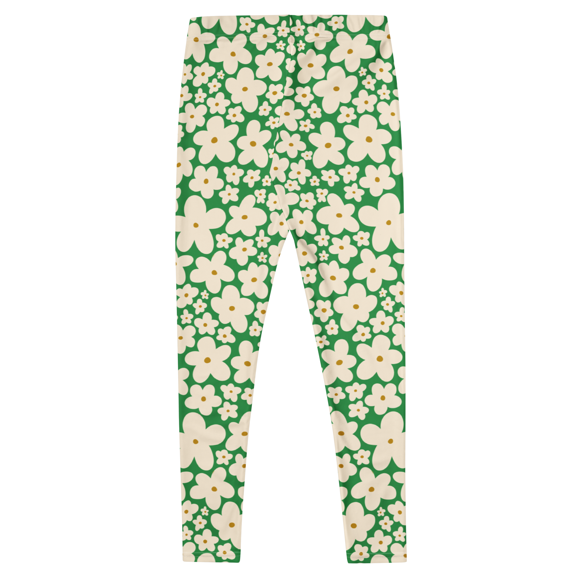 Kelly green and cream 60s retro floral print leggings by YéYé