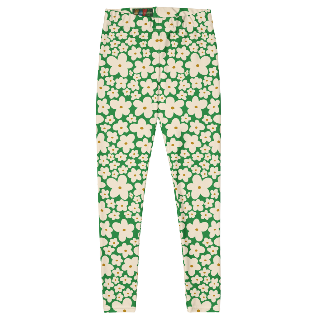 Kelly green and cream 60s retro floral print leggings by YéYé