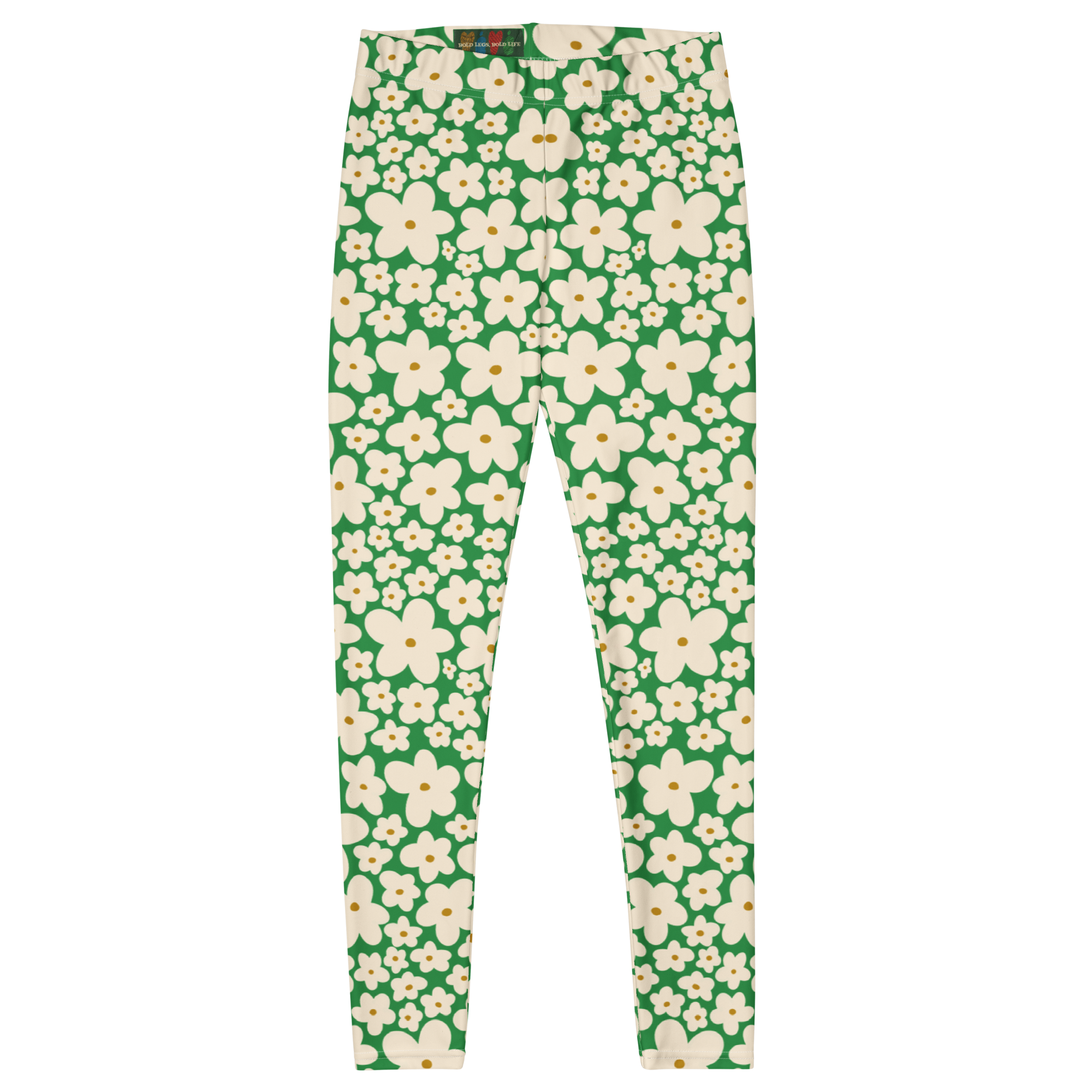 Kelly green and cream 60s retro floral print leggings by YéYé