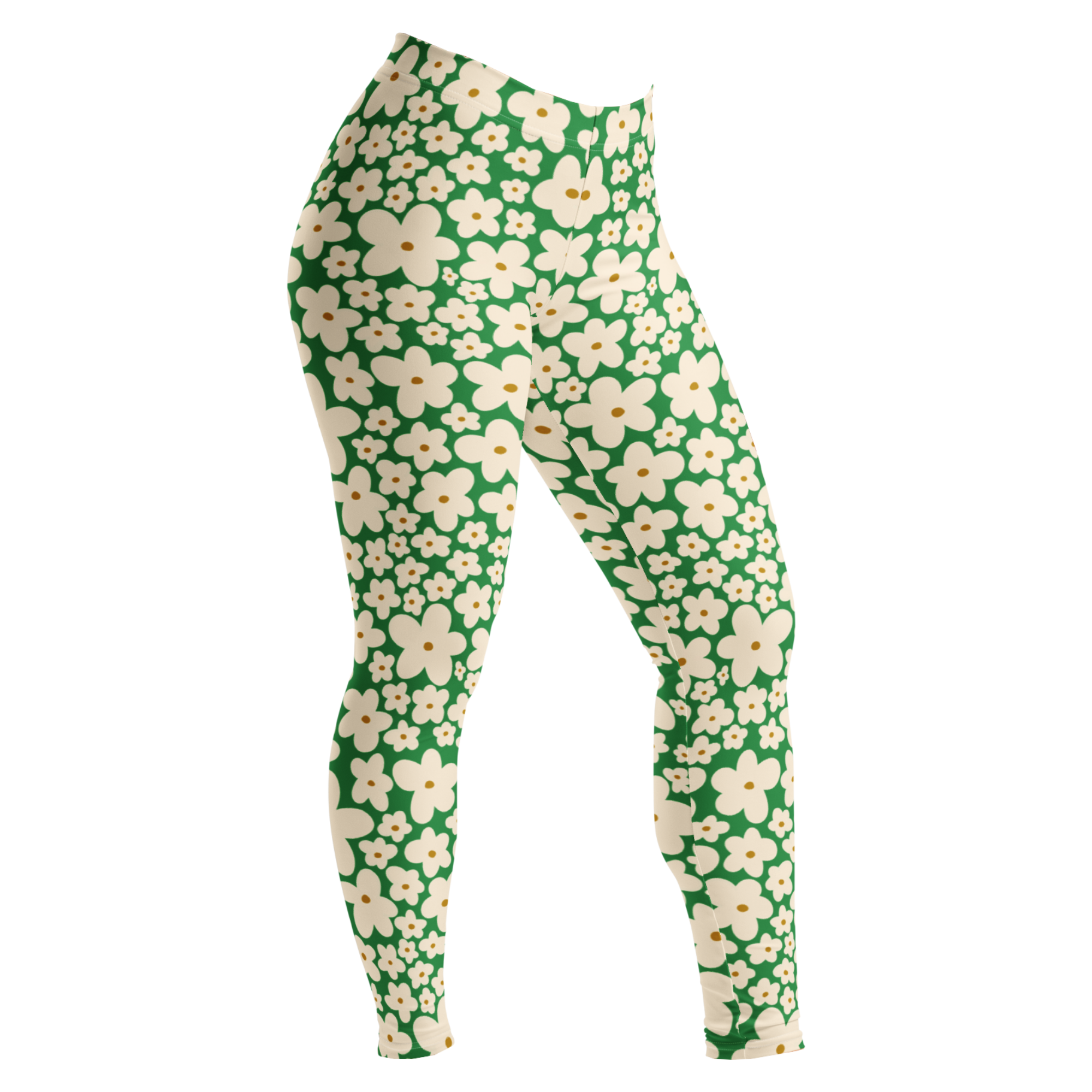 Kelly green and cream 60s retro floral print leggings by YéYé