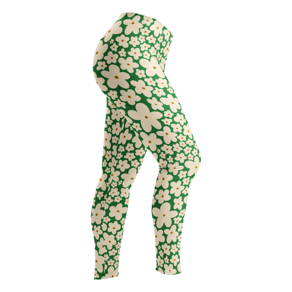 Kelly green and cream 60s retro floral print leggings by YéYé