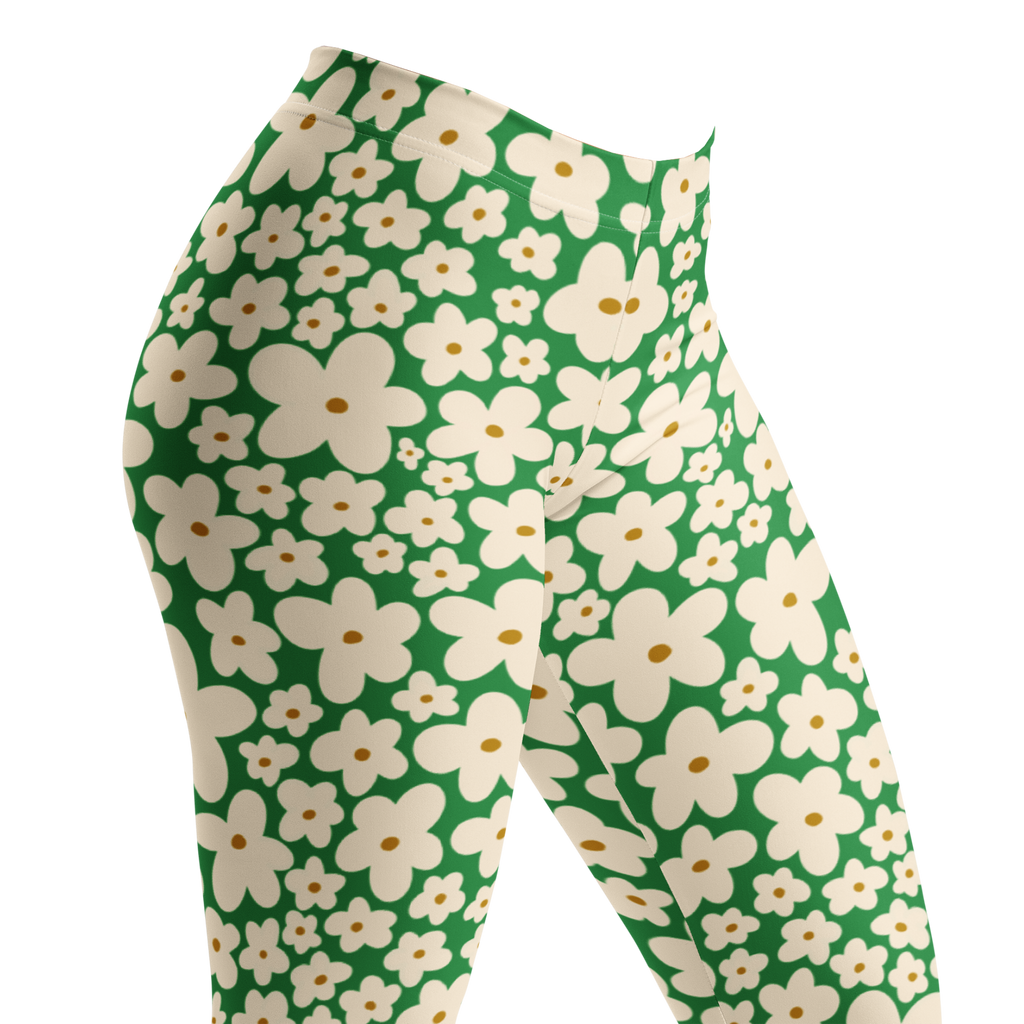 Kelly green and cream 60s retro floral print leggings by YéYé