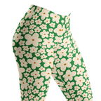 Kelly green and cream 60s retro floral print leggings by YéYé
