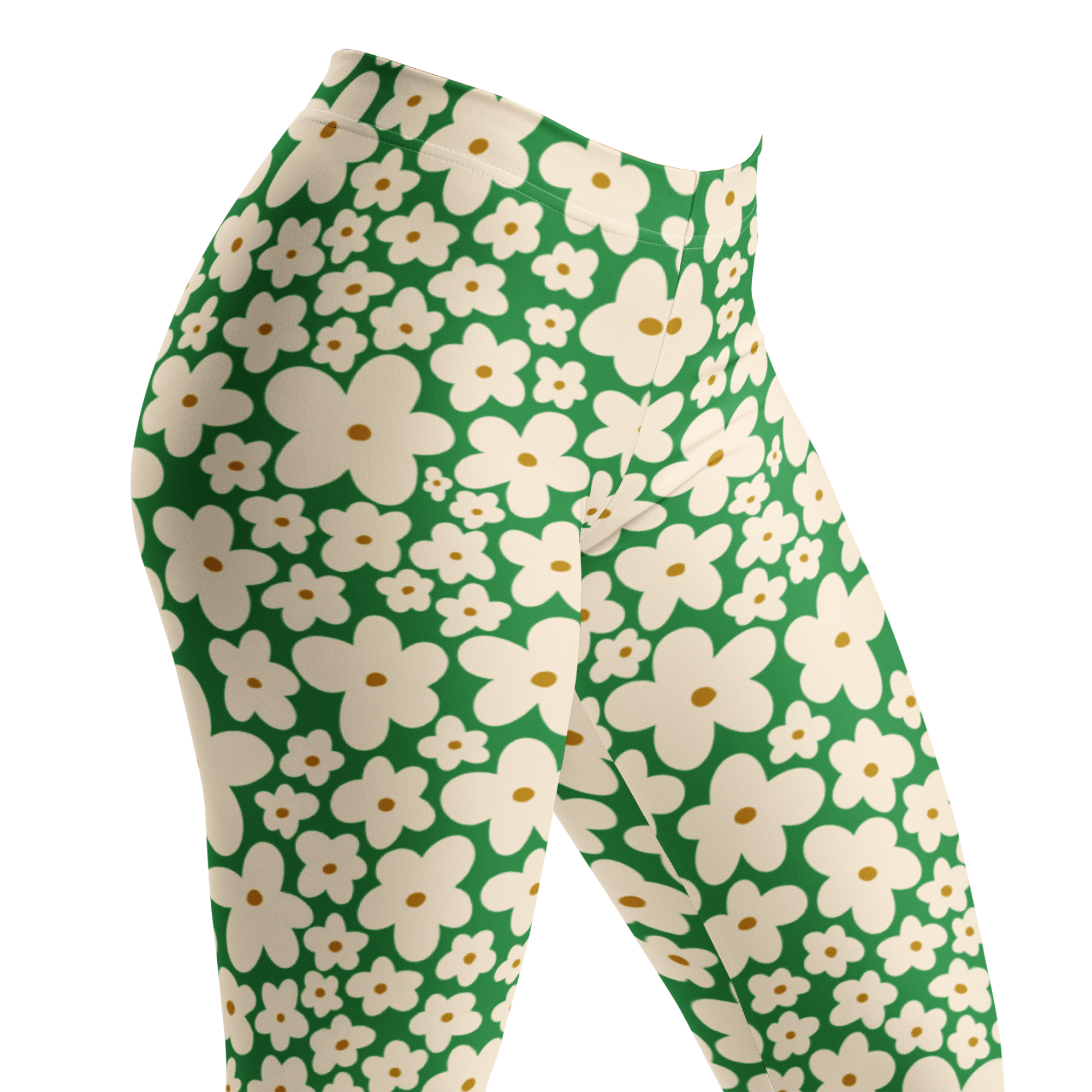 Kelly green and cream 60s retro floral print leggings by YéYé
