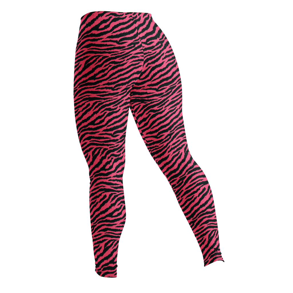 Hot pink and black hand-drawn tiger - zebra leggings by YéYé back look