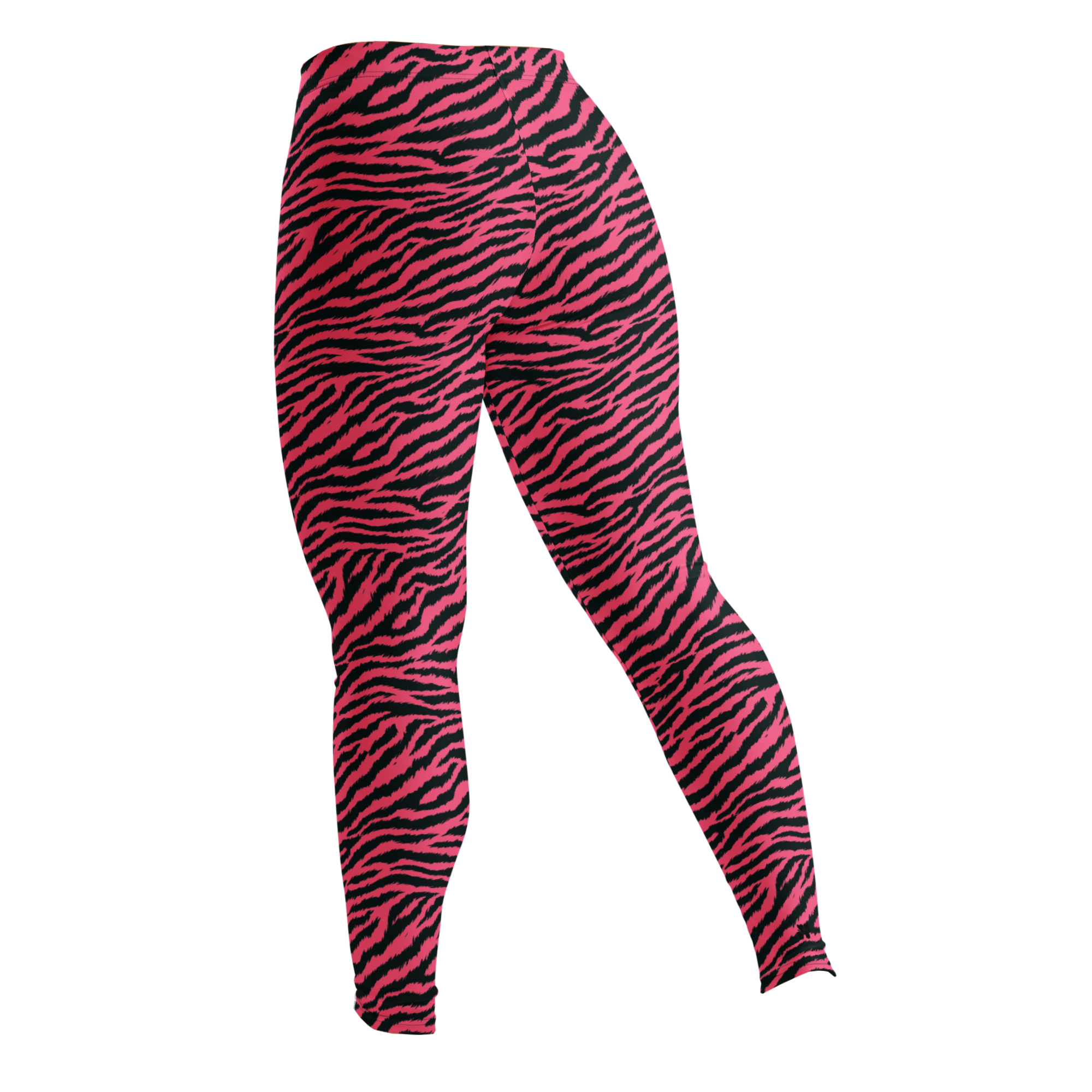 Hot pink and black hand-drawn tiger - zebra leggings by YéYé back look