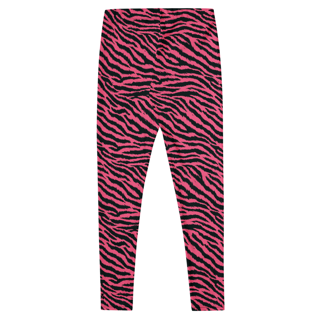 Hot pink and black hand-drawn tiger - zebra leggings by YéYé flat back