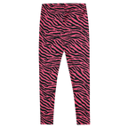 Hot pink and black hand-drawn tiger - zebra leggings by YéYé flat back