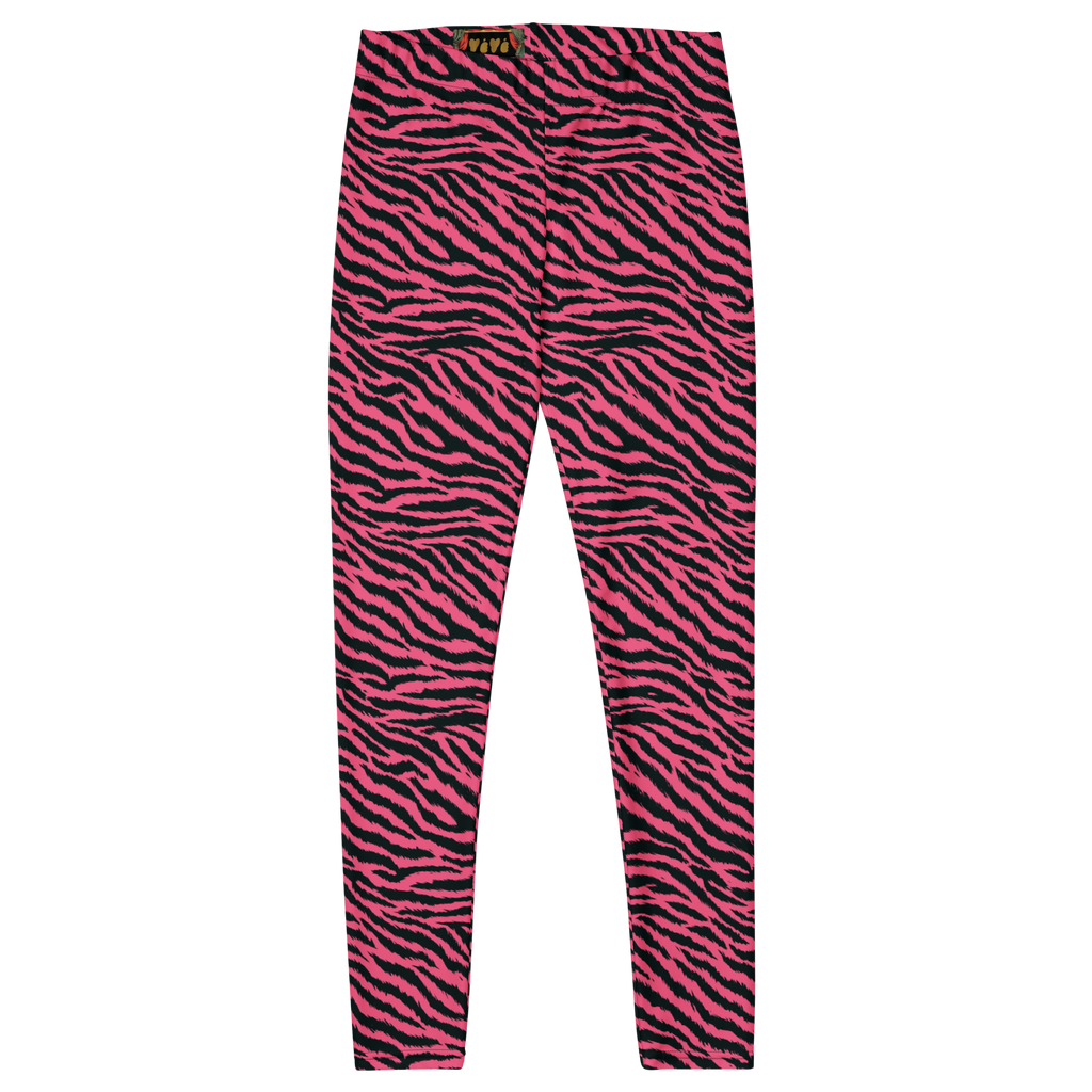 Hot pink and black hand-drawn tiger - zebra leggings by YéYé flat front look
