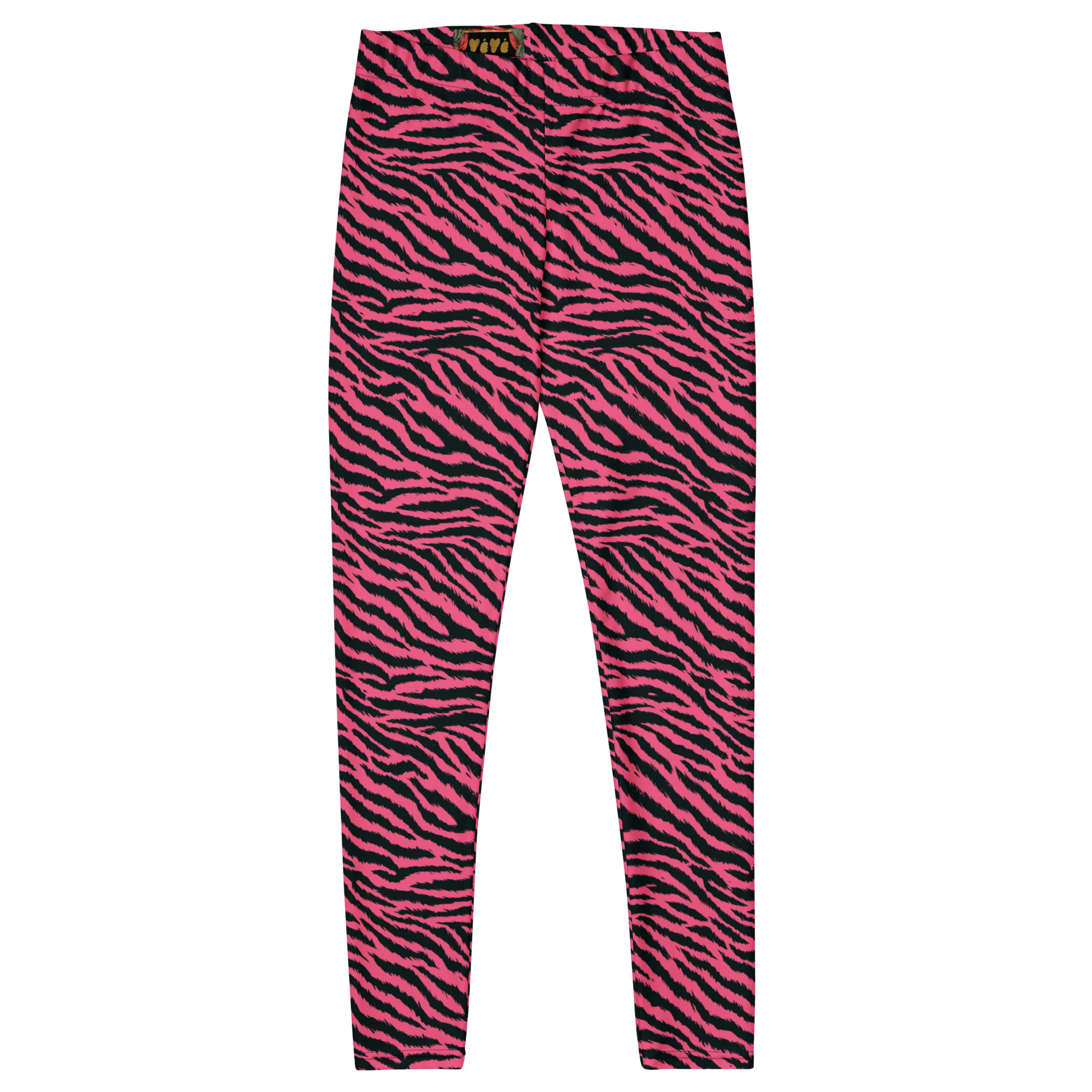 Hot pink and black hand-drawn tiger - zebra leggings by YéYé flat front look