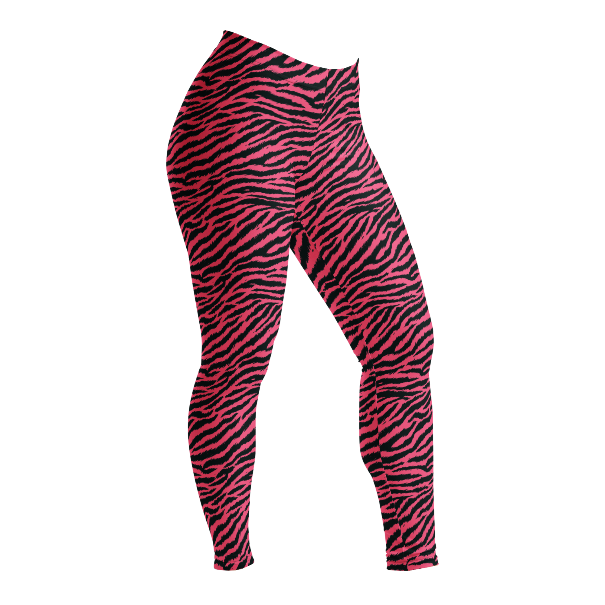 Hot pink and black hand-drawn tiger - zebra leggings by YéYé front look