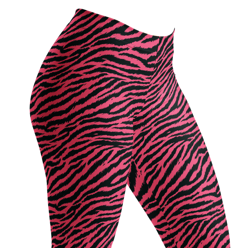 Hot pink and black hand-drawn tiger - zebra leggings by YéYé