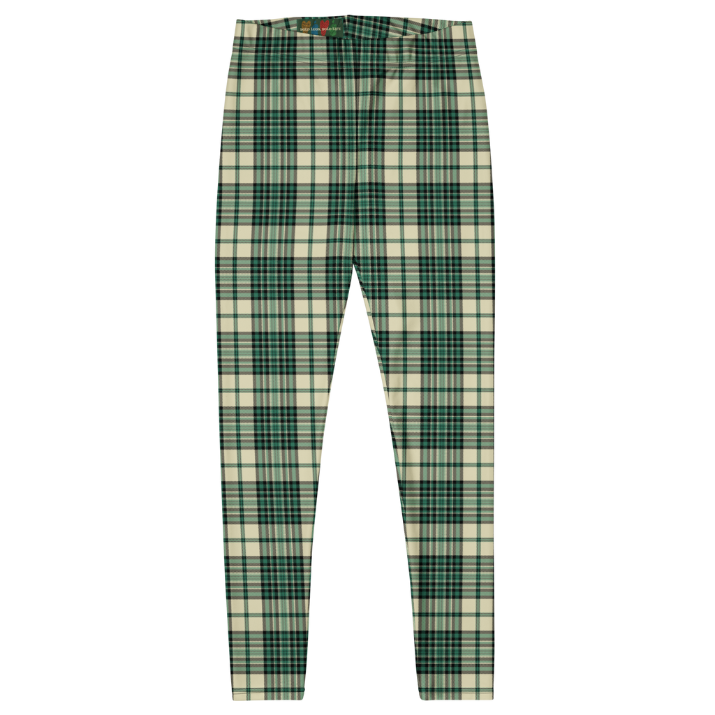 Designed by Studio YéYé —  green and cream tartan leggings for punk, trad and alt style. Soft palette, serious edge.