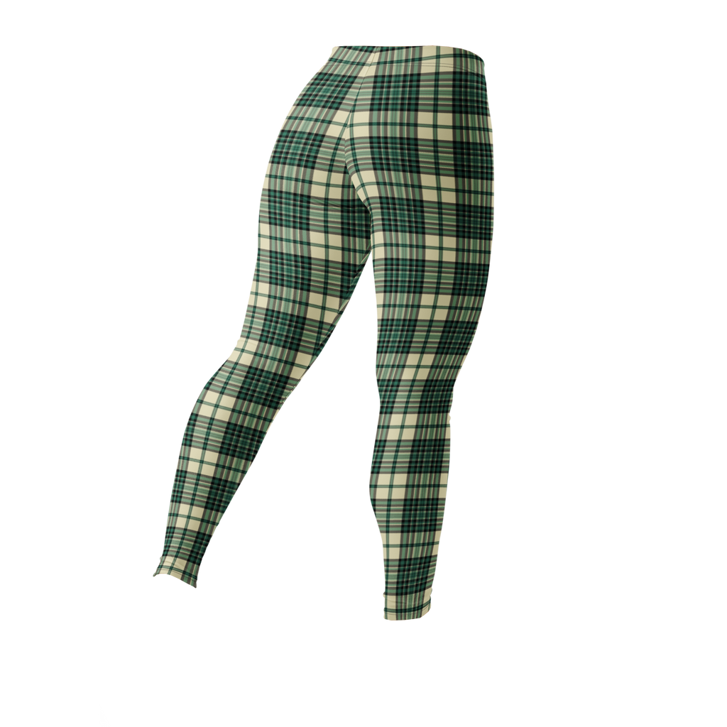Designed by Studio YéYé —  green and cream tartan leggings for punk, trad and alt style. Soft palette, serious edge.