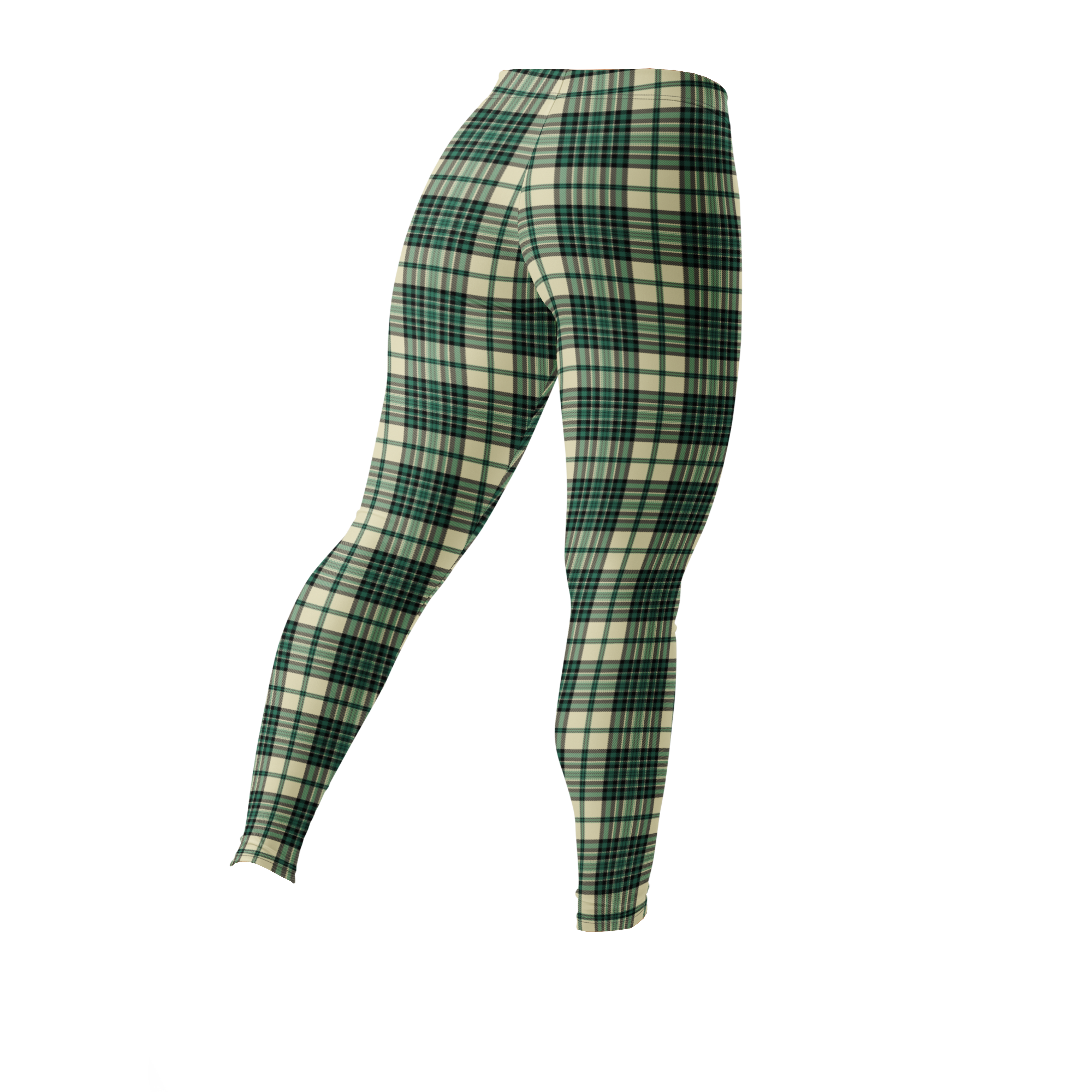 Designed by Studio YéYé —  green and cream tartan leggings for punk, trad and alt style. Soft palette, serious edge.