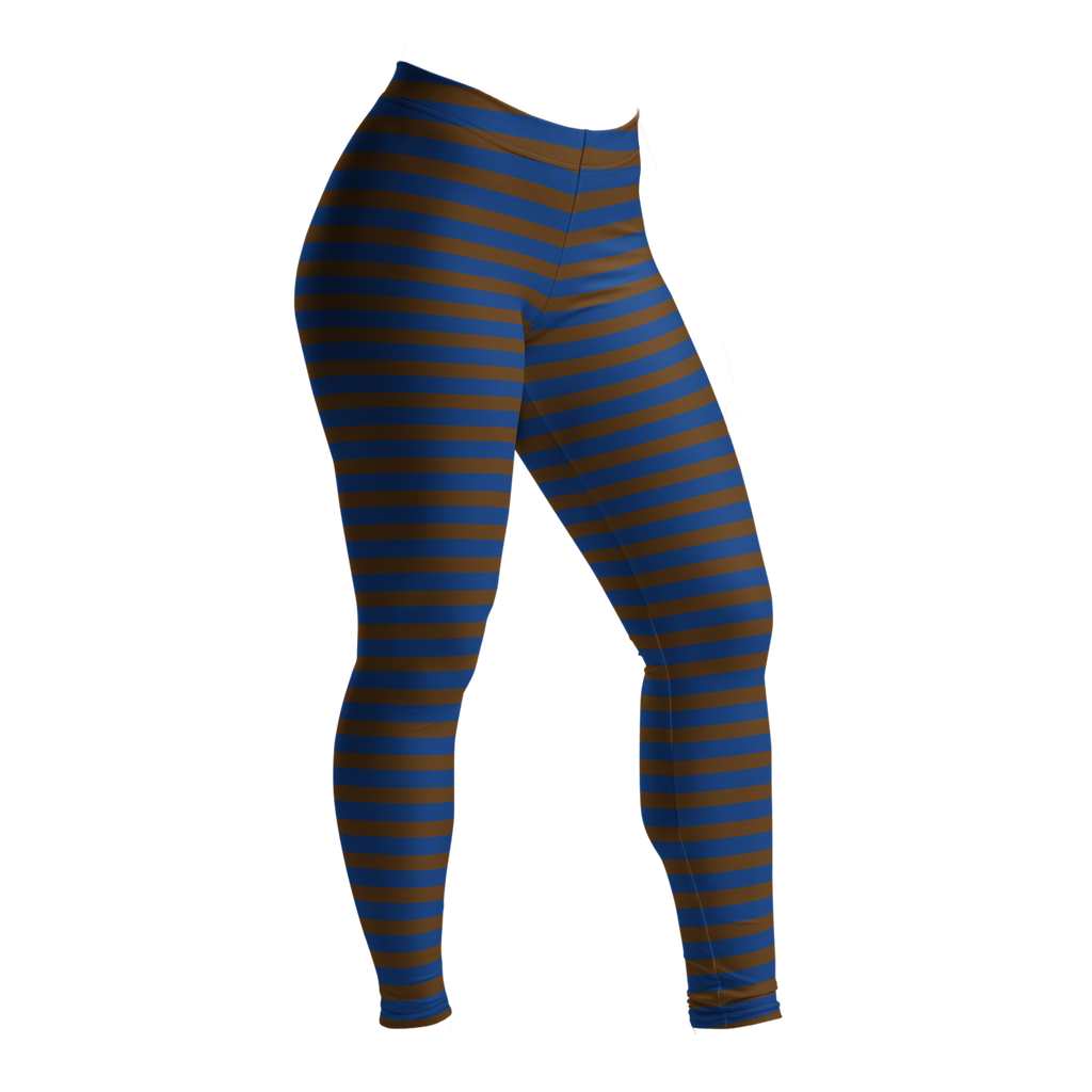 Brown and navy horizontal stripe leggings by YéYé