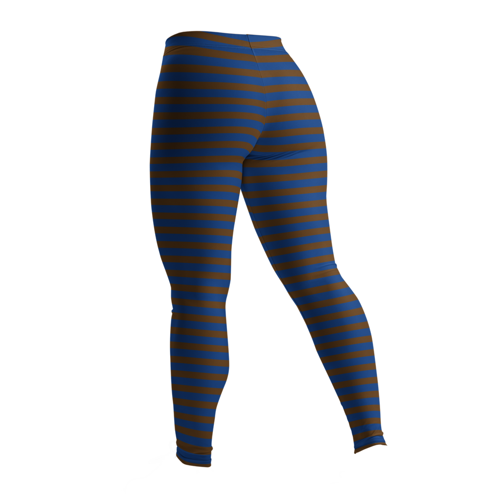 Brown and navy horizontal stripe leggings by YéYé