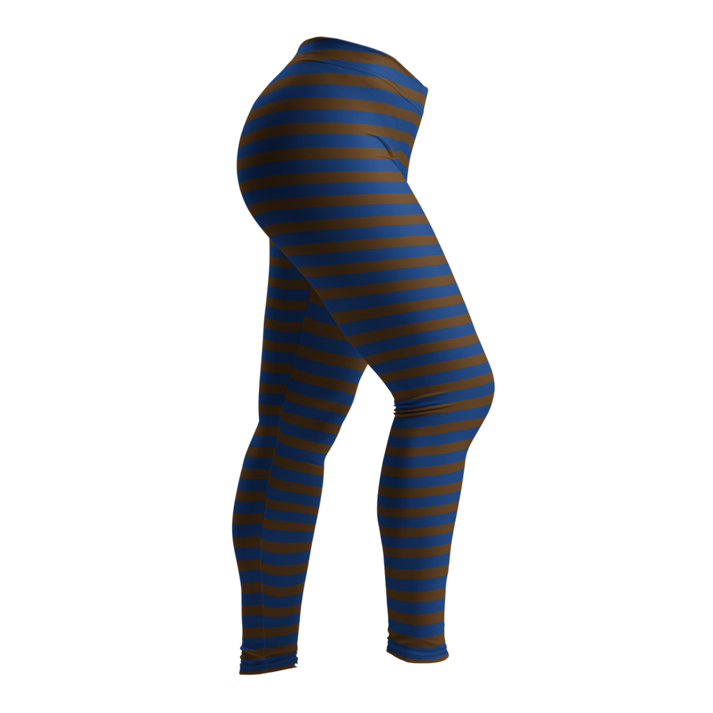 Brown and navy horizontal stripe leggings by YéYé