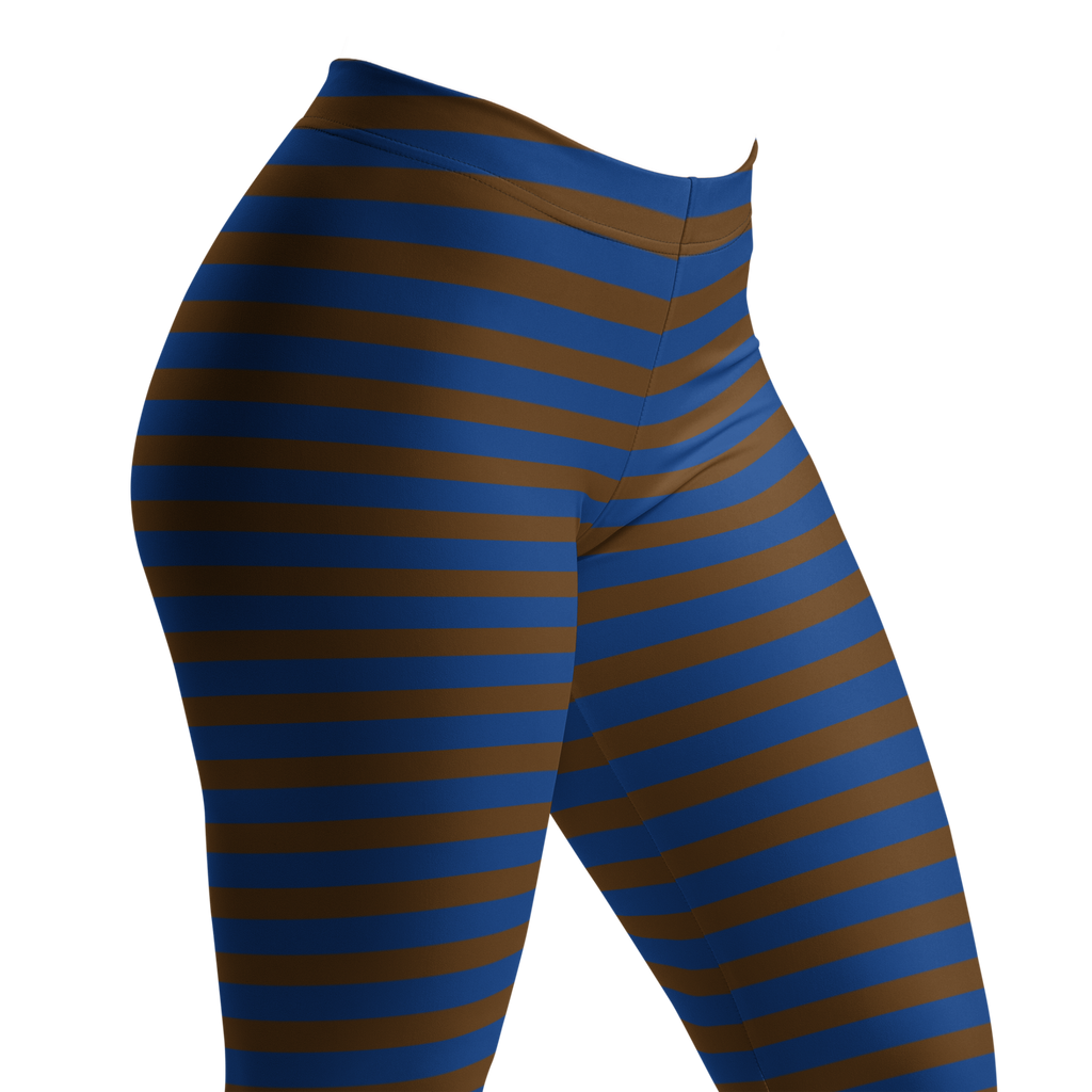 Brown and navy horizontal stripe leggings by YéYé
