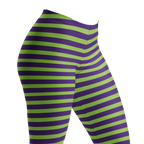 Stripe leggings - Designed by Studio YéYé — lime and purple stripes for your inner villain. Halloween, goth and punk-ready. Recycled materials, UPF 50+, squat-proof. Free US/EU shipping.