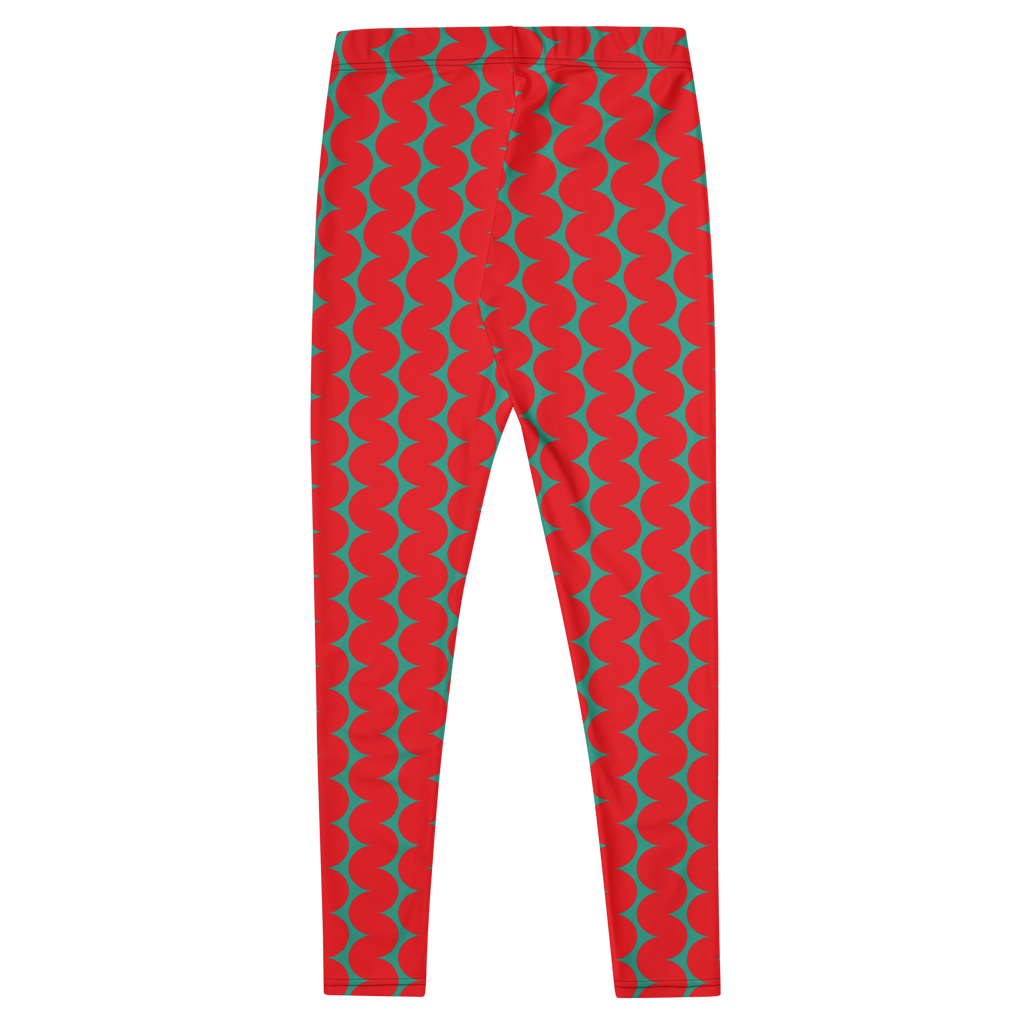 Designed by Studio YéYé — bold red and teal wiggly stripes, graphic and full of energy. Recycled materials, UPF 50+, squat-proof. Free US/EU shipping.