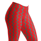 Designed by Studio YéYé — bold red and teal wiggly stripes, graphic and full of energy. Recycled materials, UPF 50+, squat-proof. Free US/EU shipping.