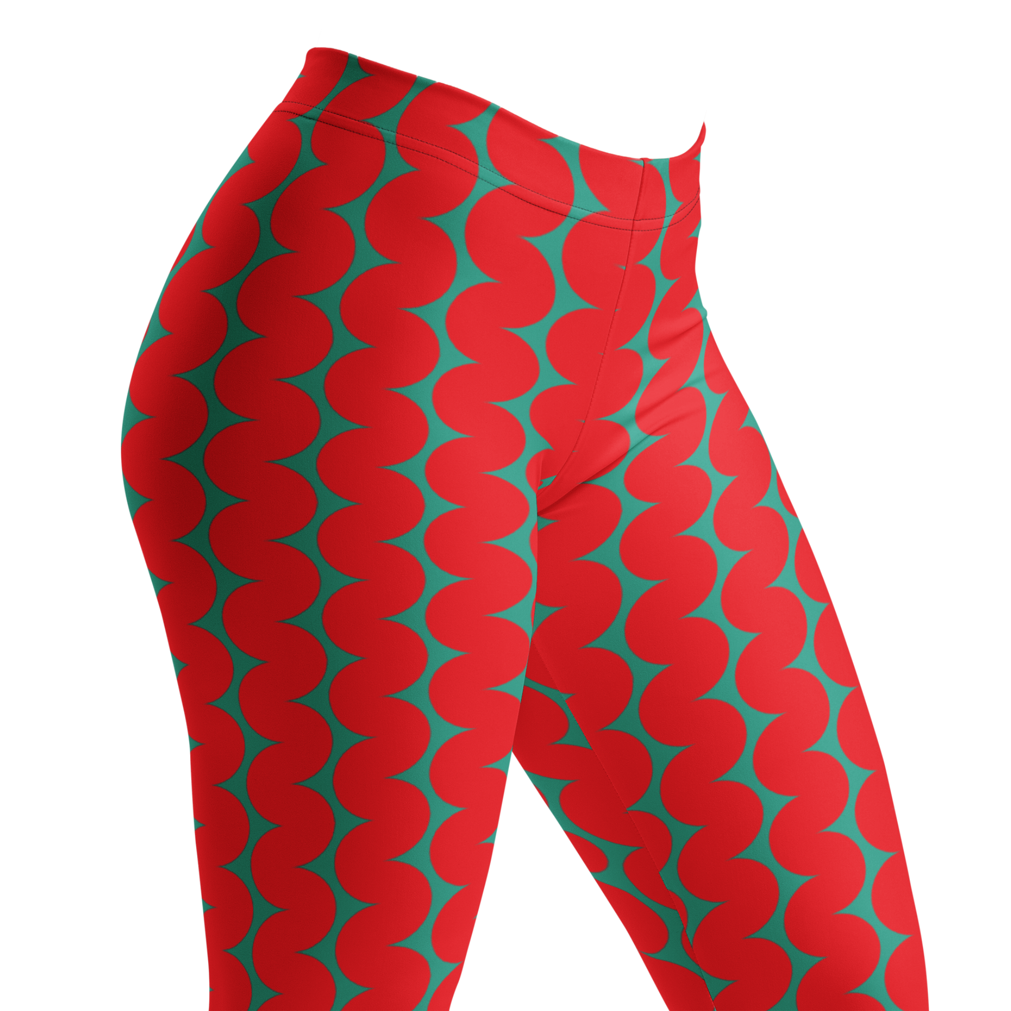 Designed by Studio YéYé — bold red and teal wiggly stripes, graphic and full of energy. Recycled materials, UPF 50+, squat-proof. Free US/EU shipping.