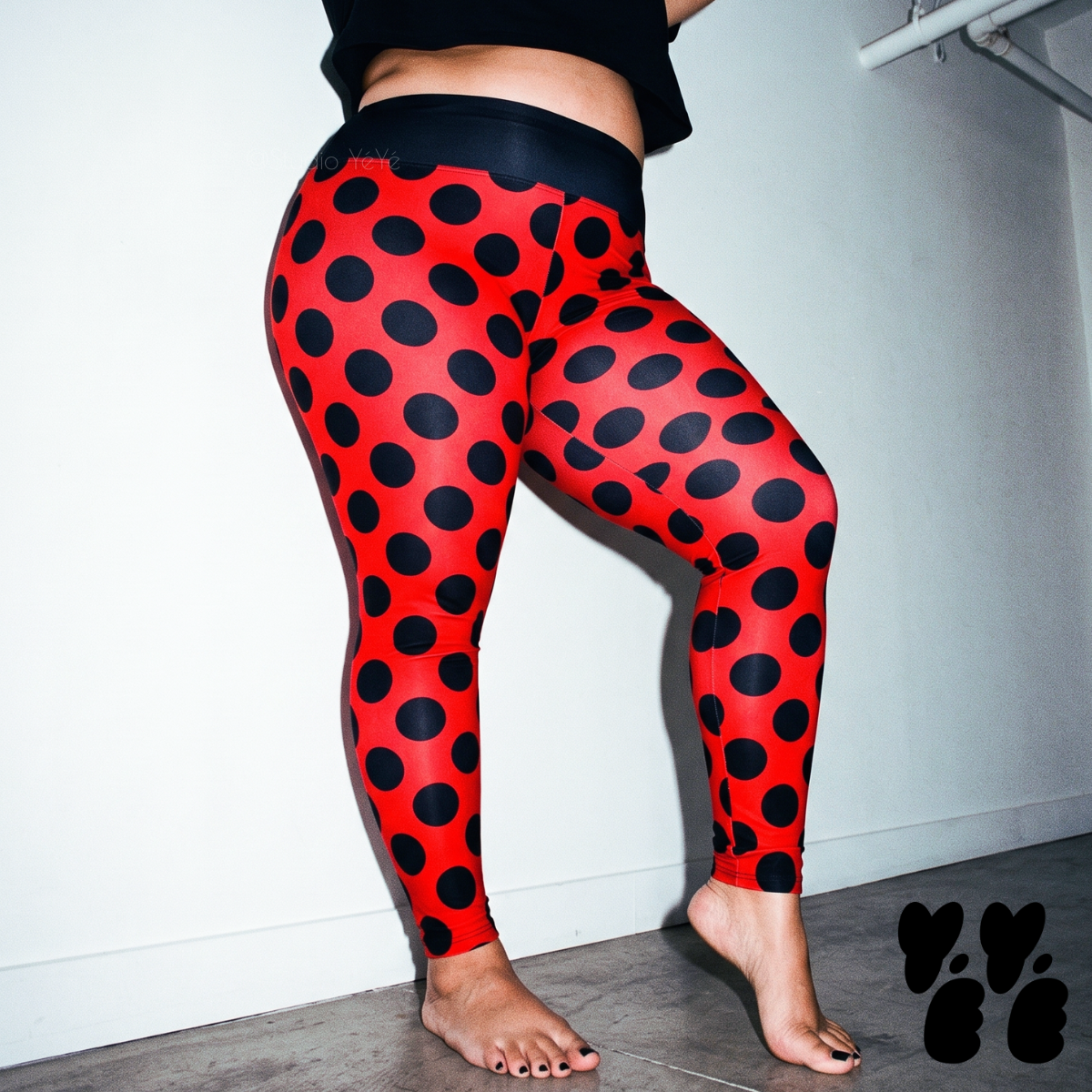 LADYBUG Plus Size Leggings - RED + BLACK - Polka Dot Tights