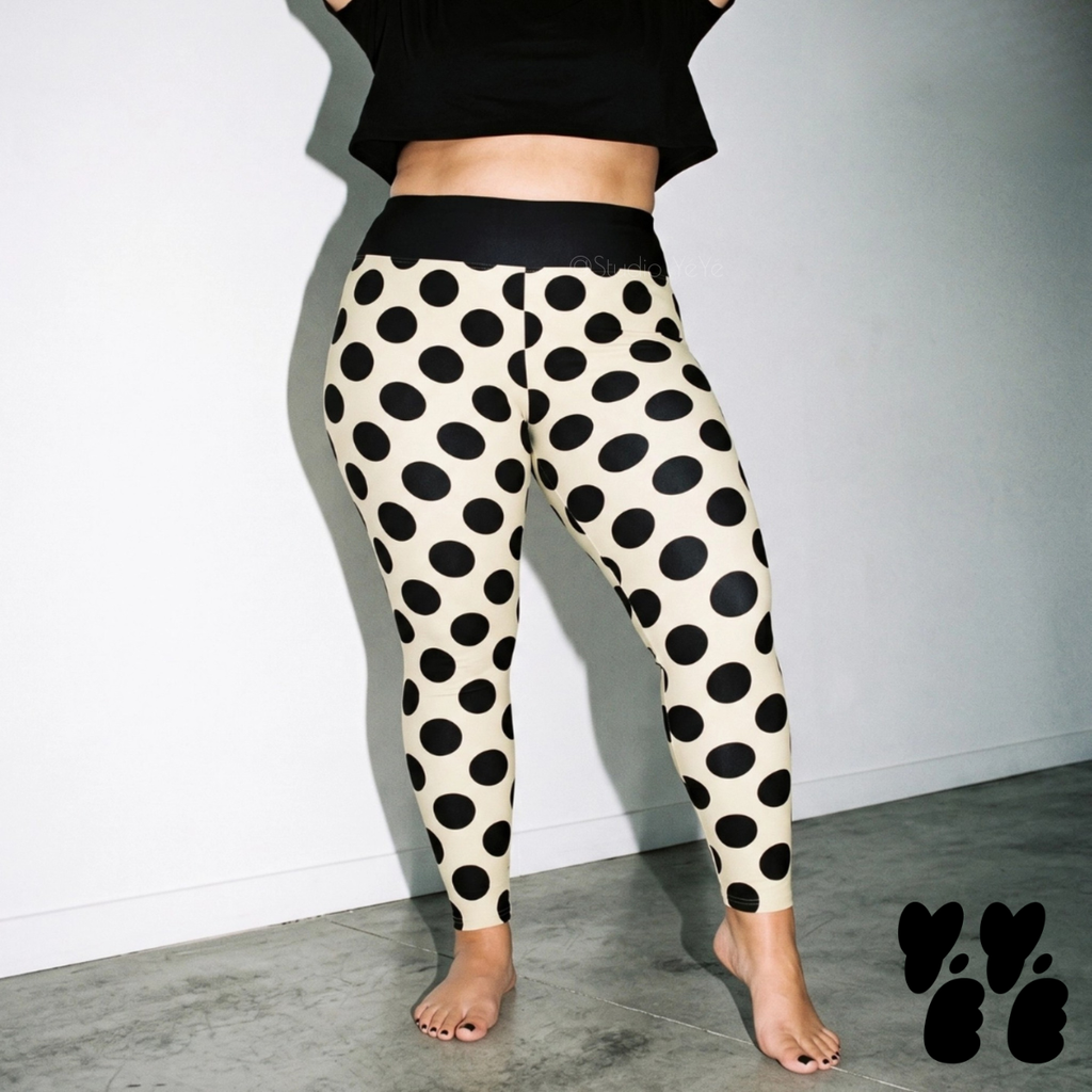 LADYBUG Plus Size Leggings - BLACK + WHITE -  Polka Dot Tights